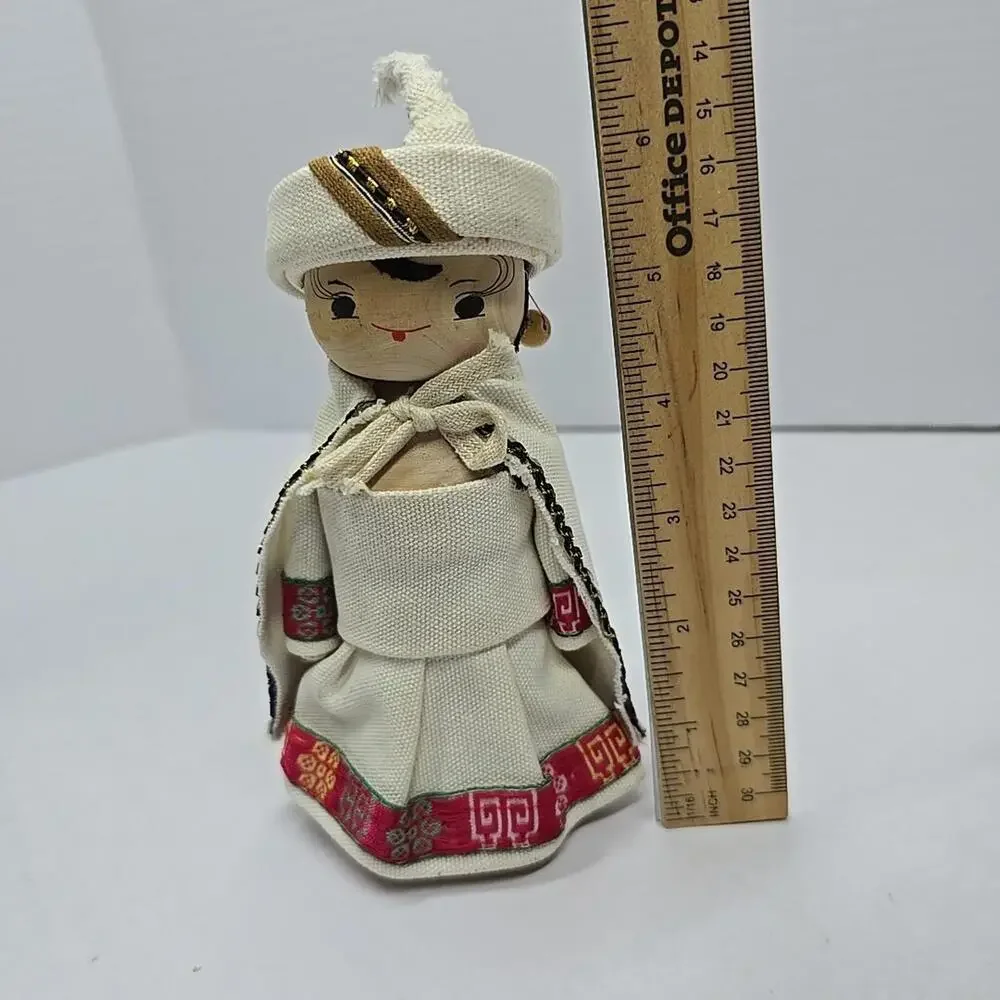Chinese Ethnic 6" Wood Doll Hand Painted Figurine Traditional Detailed Costume - Picture 11 of 11